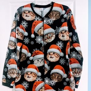 Christmas Cat Pajamas Onesie with Snowflakes with Pockets Size Medium